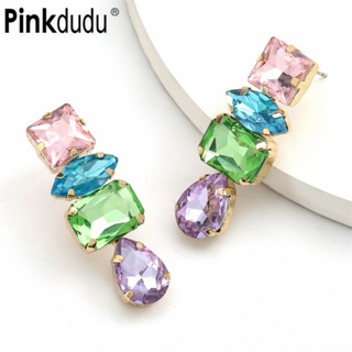 Brincos Pinkdududu Square Drop-shaped Stud Liga De Vidro Diamante Super Flash Exagerado Moda Geométrica Série Para Jóias Mulher PD347 em Oferta na Shopee