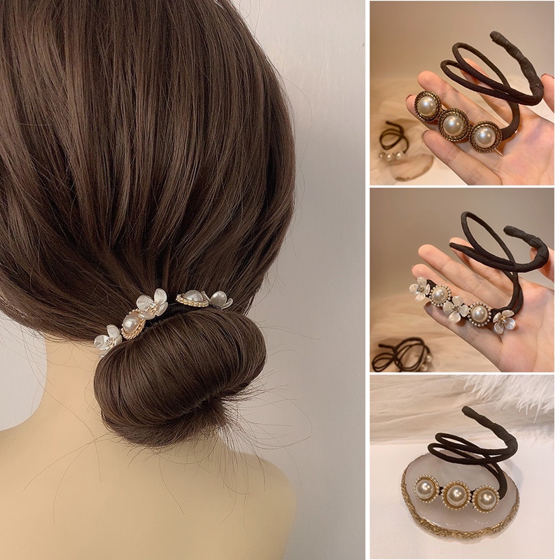 Women Hair Bun Maker Hairband Flower Twist Headband DIY Hair Making Tool  Pearl Hair Accessories | Shopee Brasil