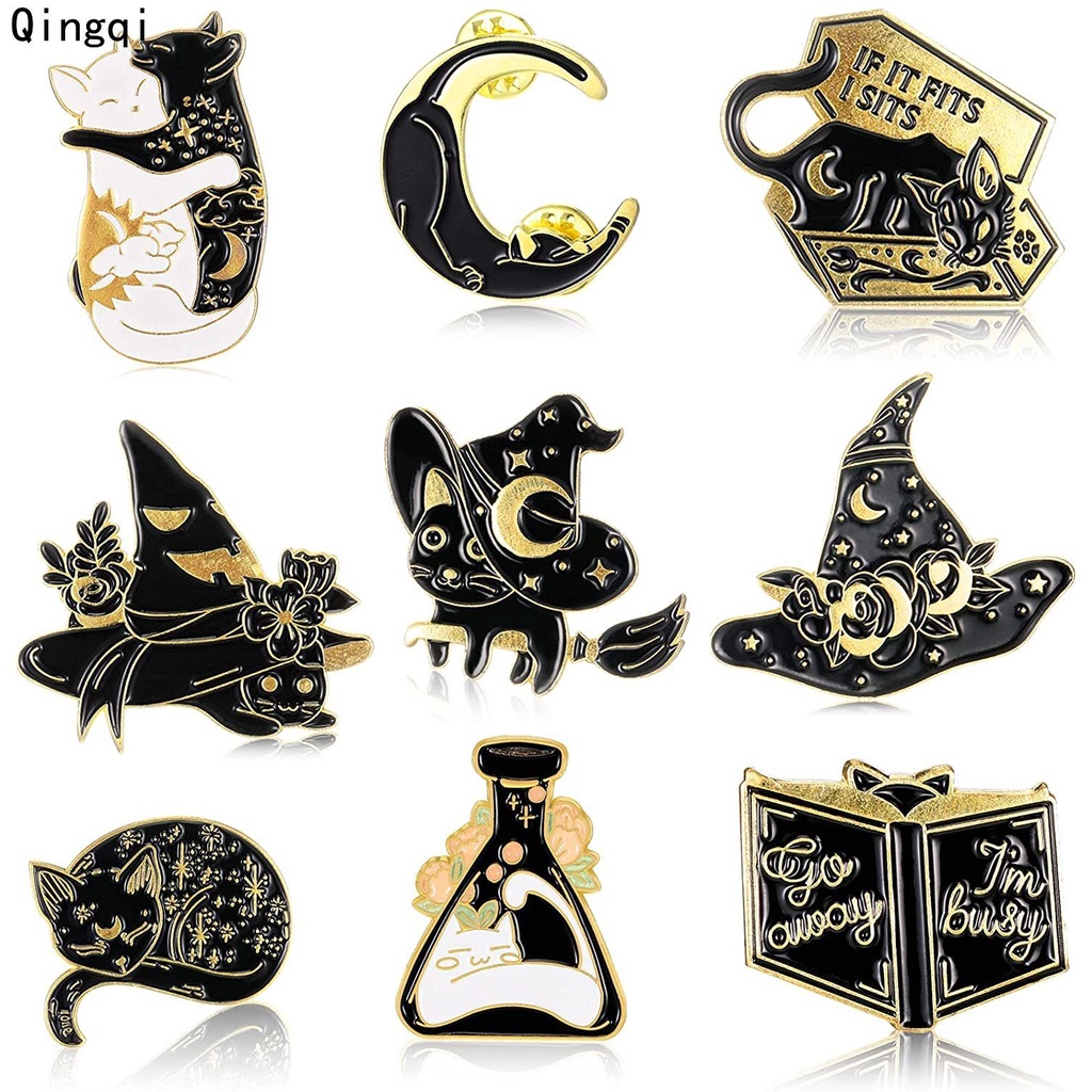 Broches Esmaltados De Gatos Preto E Branco, Broches De Gatos