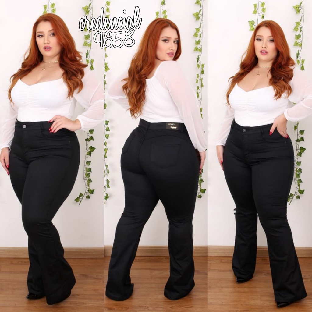 Calça Preta Flare Cintura Alta Cós Alto Tamanho Grande Alta Qualidade Max