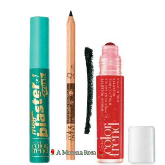 kit maquiagem lápis de olho delineador rímel brilho labial com nova embalagem da marca color trend Avon escolha o seu