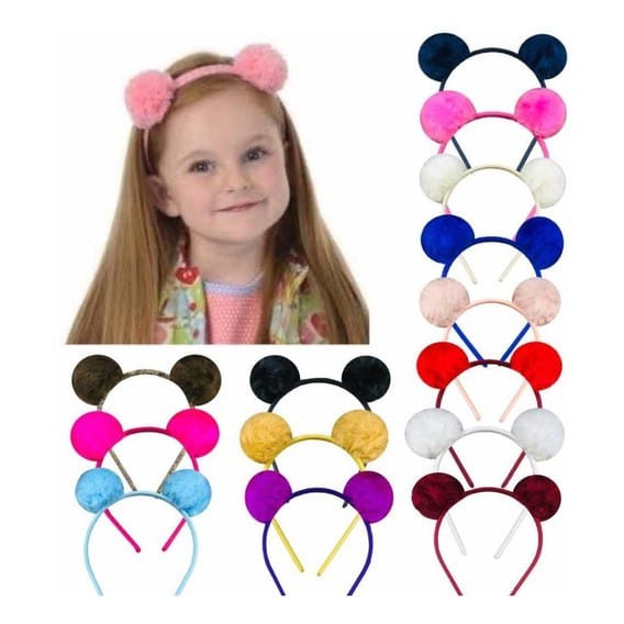 Tiara infantil Menina com Pompom Redondo Cores Vivas Maria Clara Carinha de Anjo