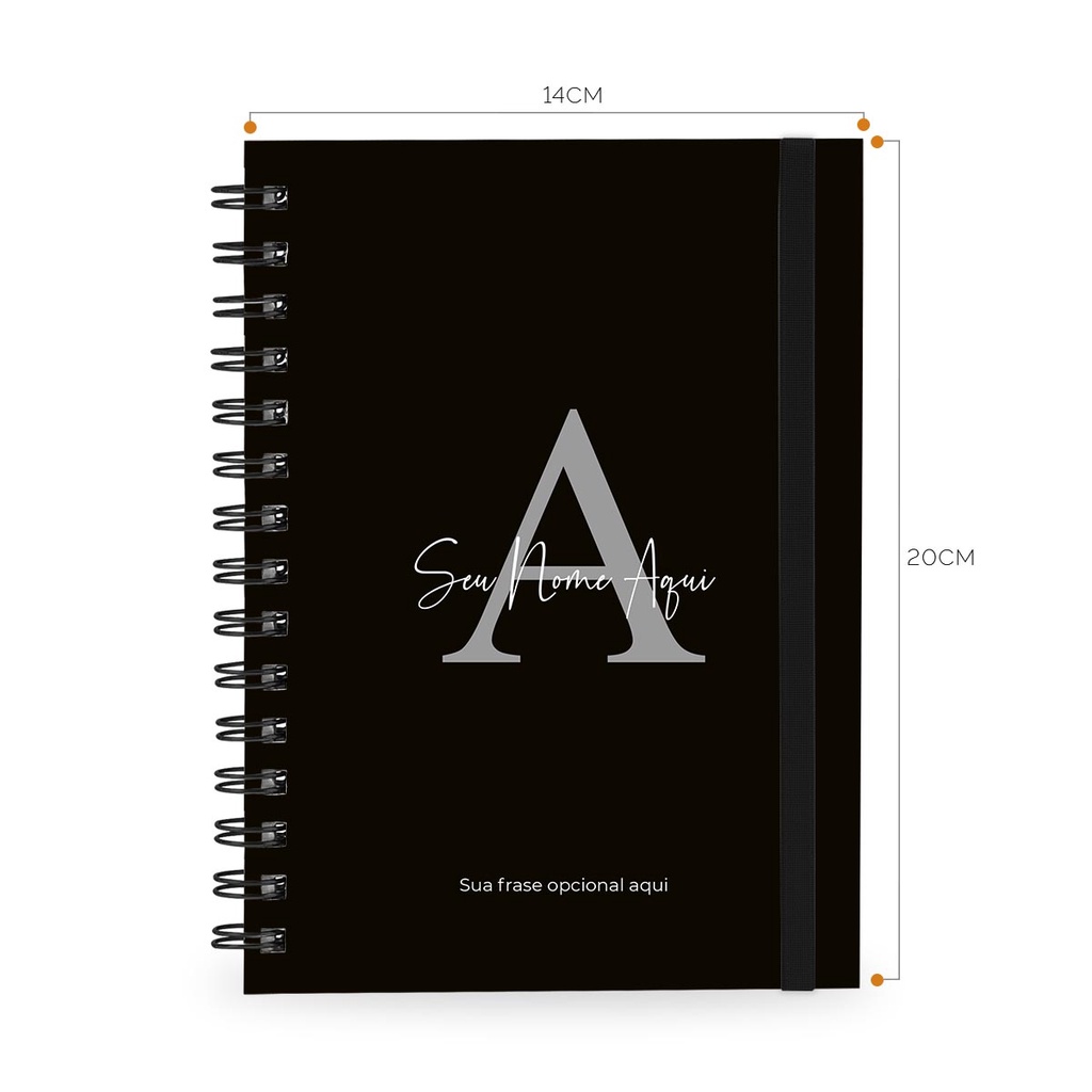 Caderno Personalizado Plus Moderno Cores Preto Prata 14x20 Cm 100 Folhas