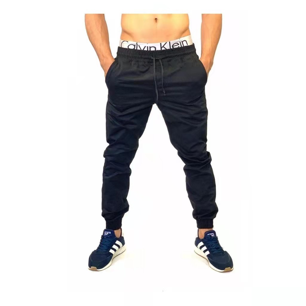 Kit 2 Calças Jogger Jeans Sarja Masculina Com Punho 19 Cores - Preto+Bege