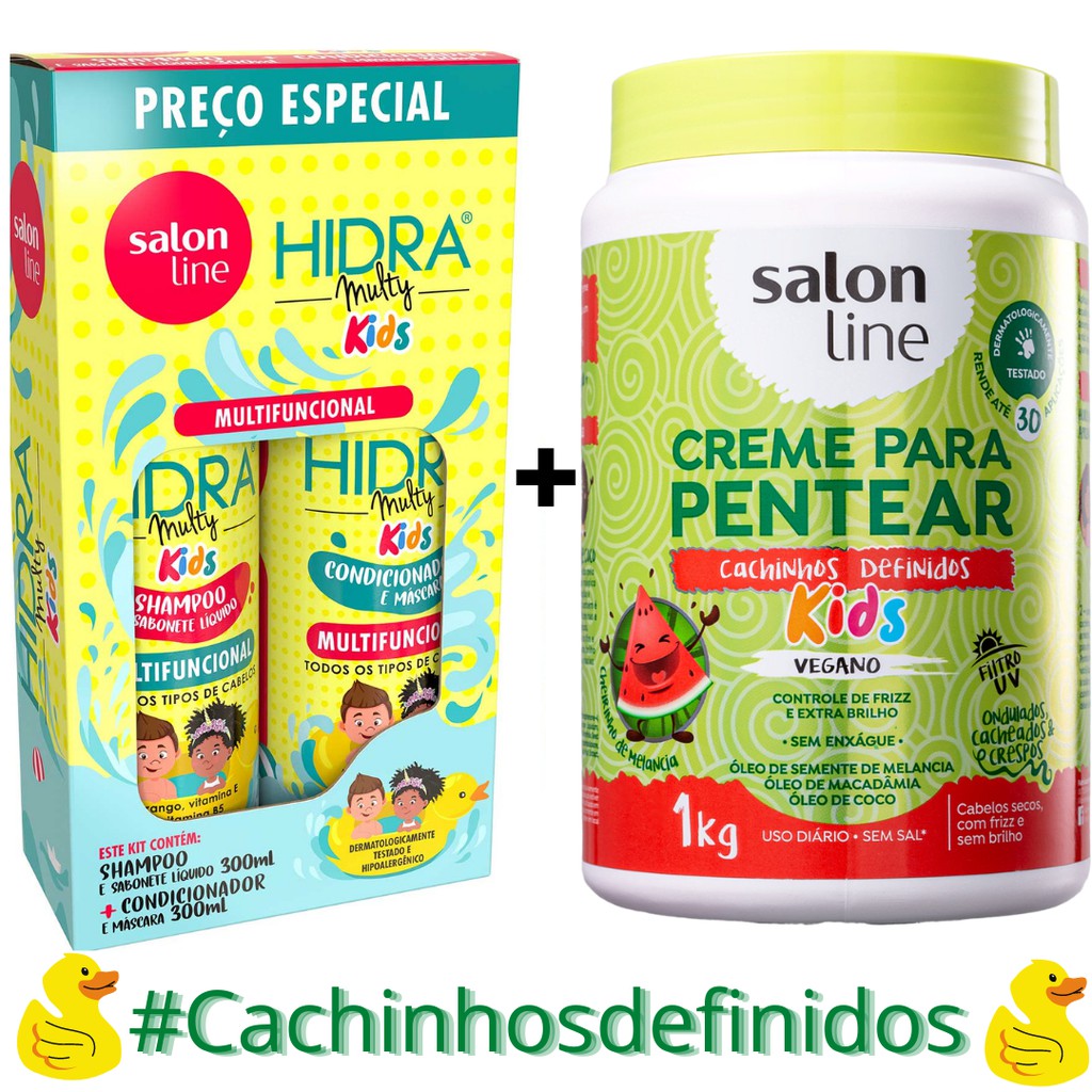 Kit Shampoo Condicionador Hidra Multi Kids 300ml Creme Para Pentear Cachinhos Definidos Salon Line 1kg Shopee Brasil