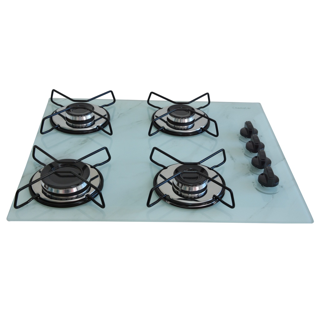 Fogão de Mesa Cooktop À Gás 4 Bocas Chamalar Ultra Chama Vidro Bivolt- ENTREGA iMEDIATA