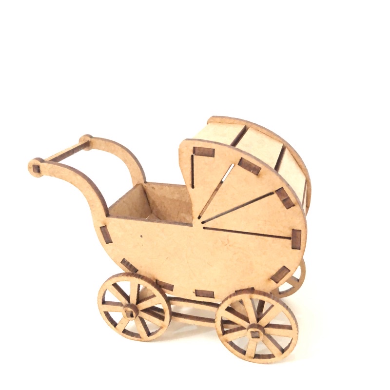 Carrinho Bebê 10cm Decoração Mdf