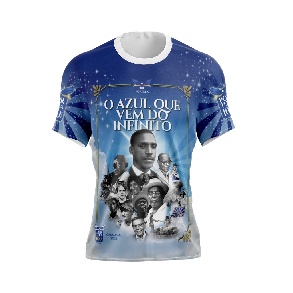 Camisa Camiseta Escola de Samba Portela Carnaval Enredo 2023 comemorativa 100 anos Infinito Mar Azul e Branco