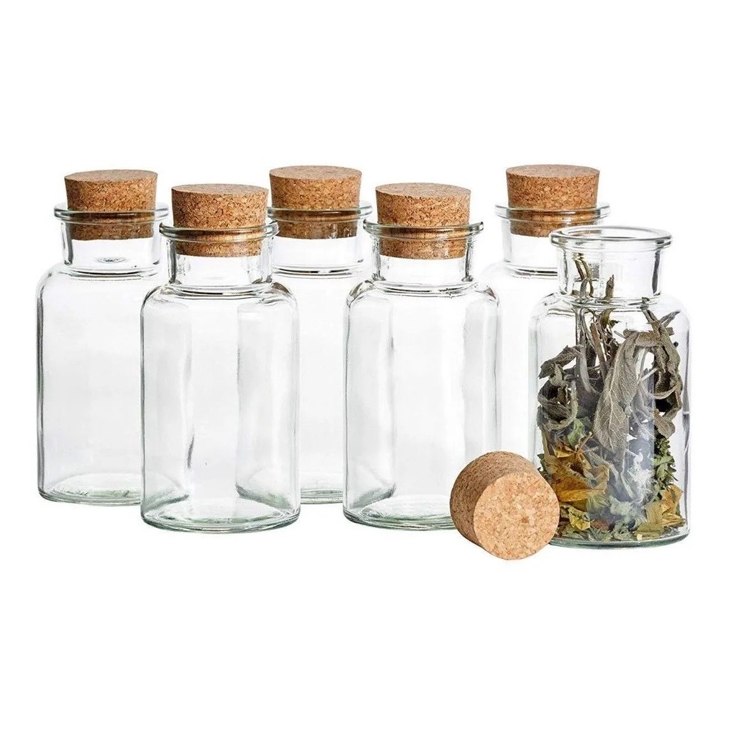 Kit 10 Potes Garrafas 150ml Garrafinhas De Vidro Com Rolha Lembrancinhas Aniversario Casamento Caixa