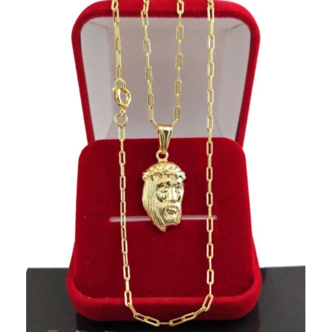 Correntinha Colar Corrente Masculina Banhado A Ouro 18k + Pingente Face Cristo em Oferta na Shopee