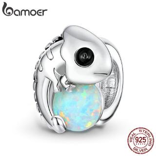 Bamoer Camaleão Contas De Metal Para As Mulheres Fazer Jóias Branco Opala 925 Sterling Silver Charme Fit Pulseira Bsc254