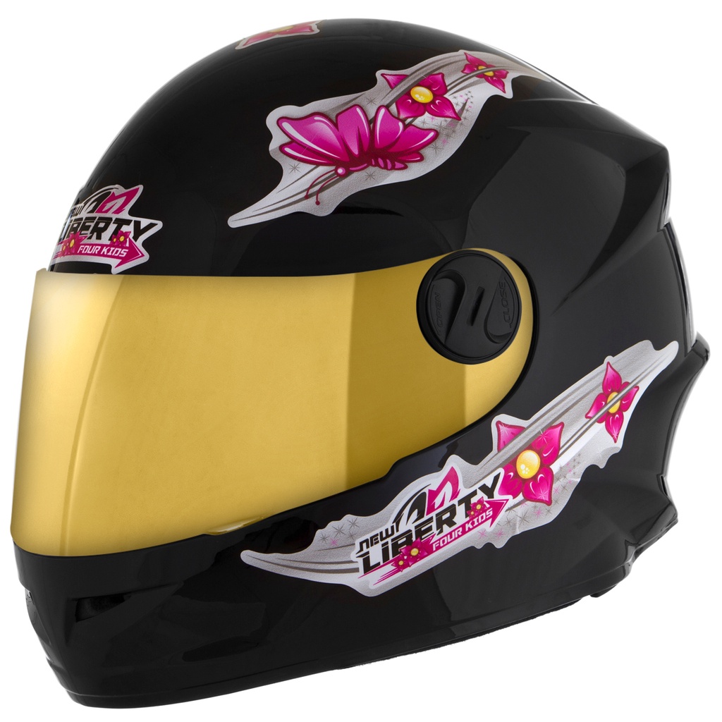 Capacete Fechado Infantil Menina Pro Tork Liberty Four Kids For Girls Viseira Dourada