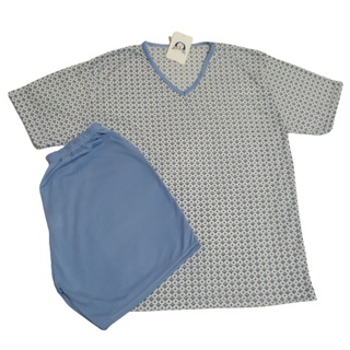 Pijama Masculino Curto Adulto Verão Linha Noite Manga Curta Com Short Plus Size