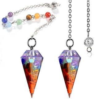 7 Chakra Cristais De Cura De Resina Colorida Pêndulos De Pedra Reiki Pingente Coluna Hexagonal Jóias De Bricolagem Acessórios