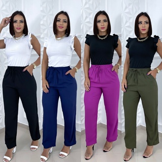 Calça Viscose Feminino Elástico Na Cintura Leve Soltinha