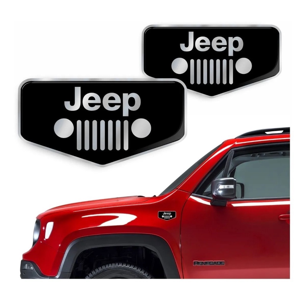 Par Emblema Resinado Brasão Jeep Renegade Compass Prata OU Preto ( 8 cm x 4,5 cm ) em Oferta na Shopee