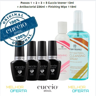 Kit Blindagem Cuccio Prep + Fuse + Base + Top Coat + Antibacterial 236ml + Finishing Wipe 118ml