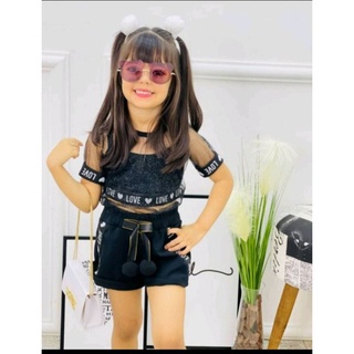 Conjunto 3 Peças Trio Love Infantil Blusa de Tule Moda Bloguerinha Mini Diva Lançamento