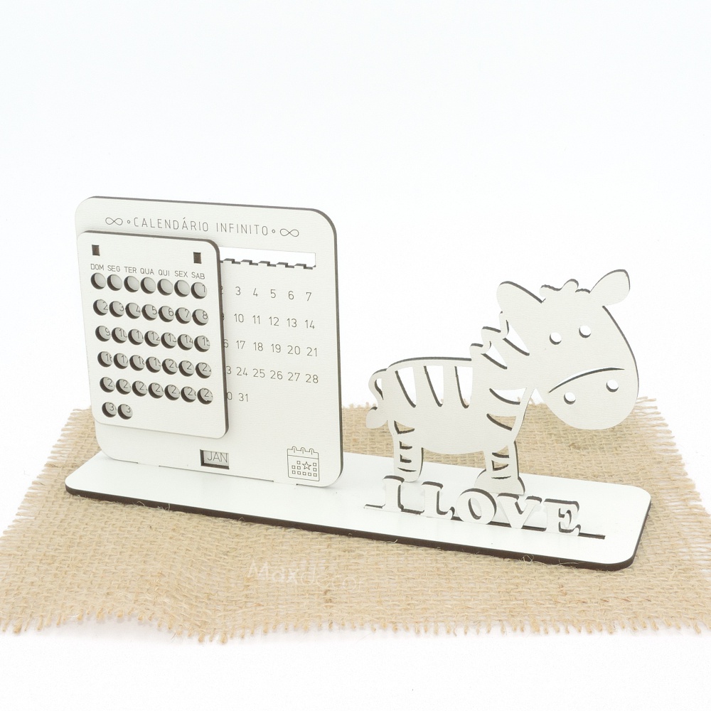 5 Calendário Infinito Personalizado Mdf Branco - Zebra