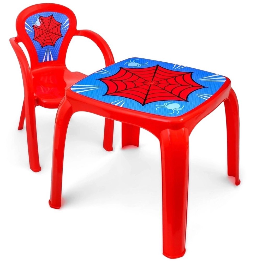 Mesa Infantil Com 1 Cadeira Decorada Teia Homem Aranha - Usual Utilidades
