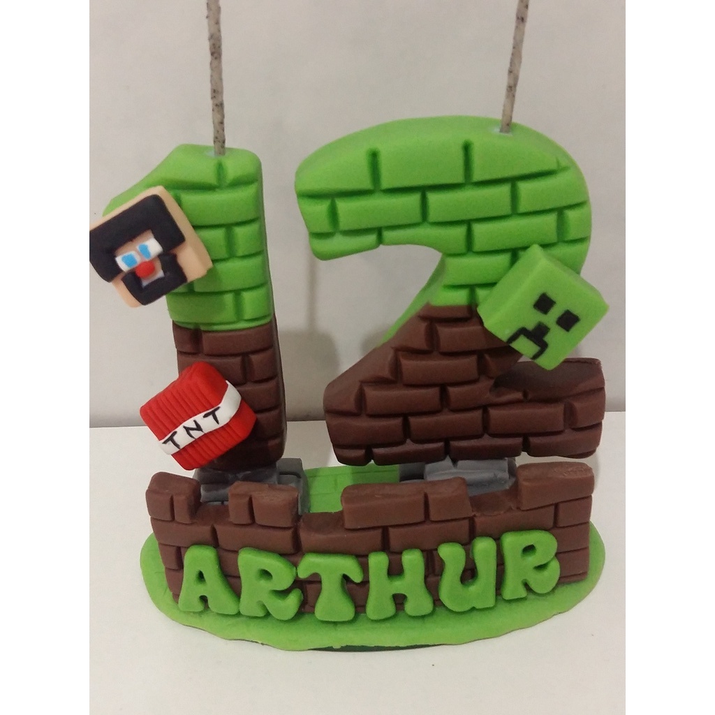 Vela Aniversário Minecraft. Menino 10 Anos. Topo De Bolo, Minecraft
