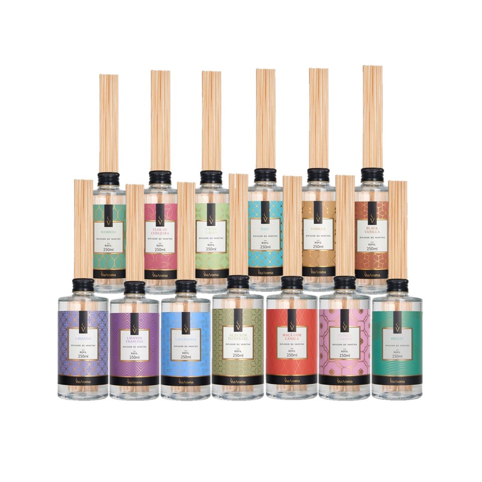 Refil Para Difusores De Varetas 250ml + Via Aroma + Aromas