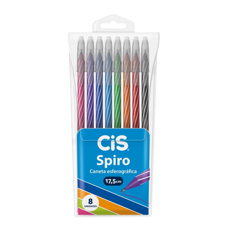 Caneta Esferográfica Cis Spiro Estojo C/ 8 Unidades Sortidas em Oferta na Shopee