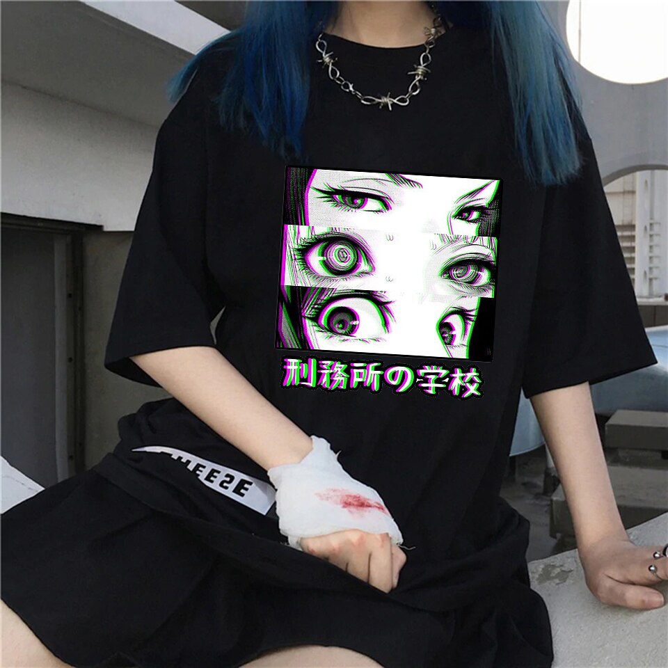 Camiseta Feminina Harajuku 2020 Verão 90s Camiseta Anime / Gótico / Grunge / Vintage - Shopee Brasil