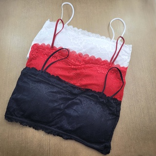 Kit 3un Top Faixa em Renda com Bojo e Alça Fina / Top Rendado Feminino
