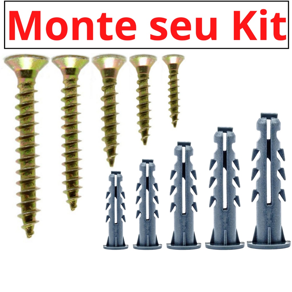 Monte Seu KIT de Parafuso e Bucha 5 - 6 - 7 - 8 - 10 para Parede Kit Bucha Bucha com Anel Aba com Parafusos