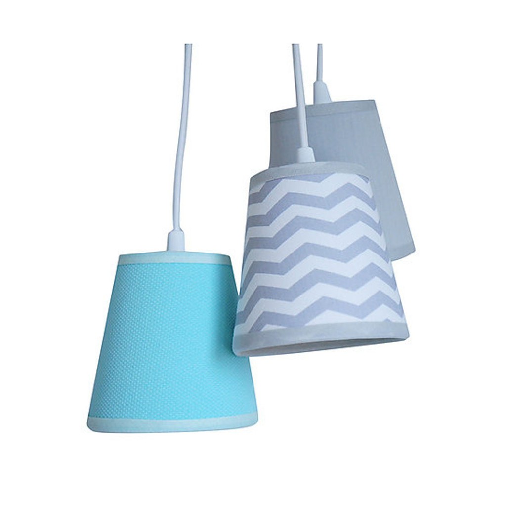 Lustre Pendente Revestida com Tecido Chevron Cinza e Tiffany Piquet Bivolt
