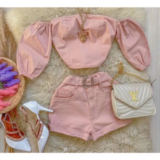 Conjunto Cropped/Shorts com lycra