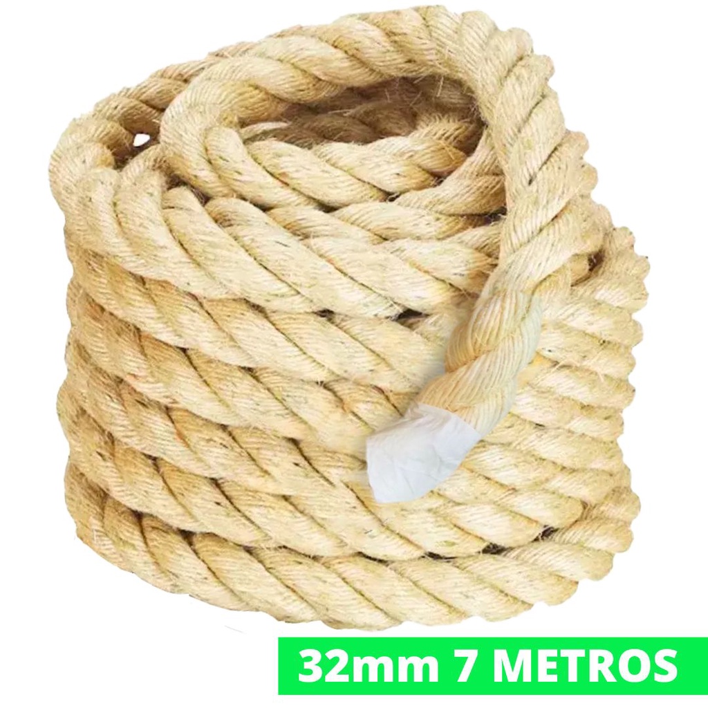 Corda De Sisal 32mm 7 Metros Reforçada Naval Decoração Exercício Escalada