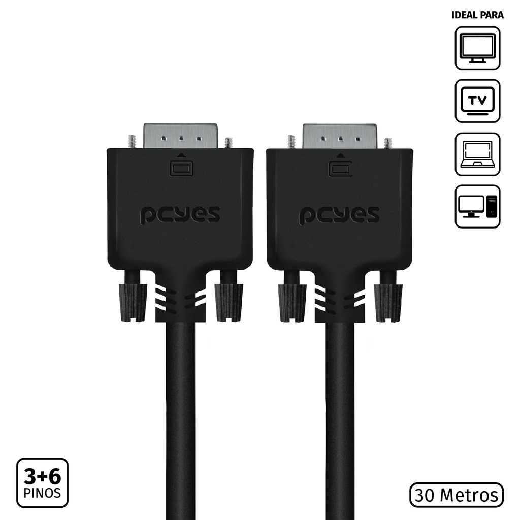 Cabo De Vídeo Vga 3 6 15 Pinos Macho Para Vga 3 6 15 Pinos Macho 28awg Puro Cobre 30 Metros - Pvm36-30