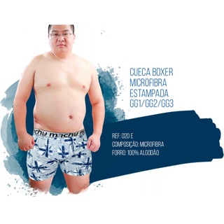KIT 05 Cuecas Boxer PLUS SIZE Microfibra LISA / ESTAMPADA box GG1 / GG2 / GG3