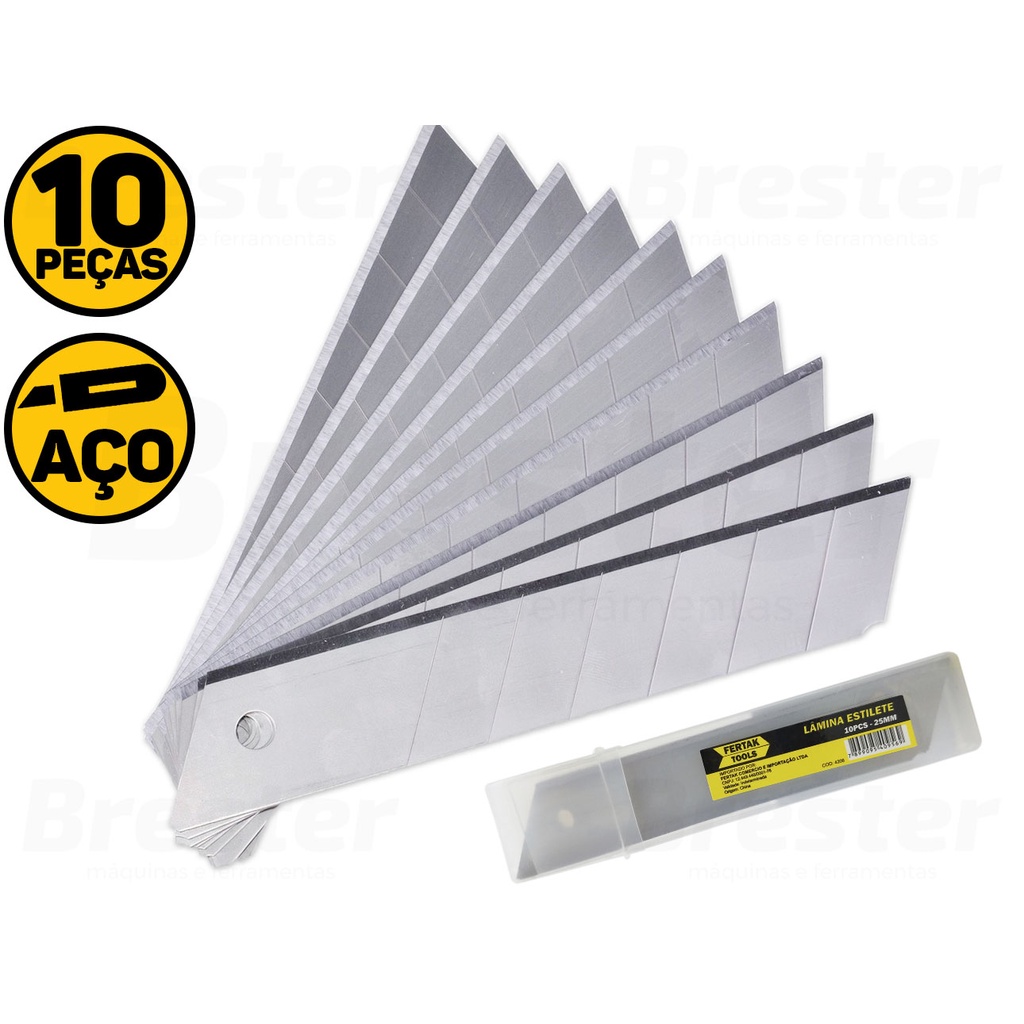 Kit Jogo Refil C/ 10 Lâminas Larga Para Estilete 25mm Fertak em Oferta na Shopee