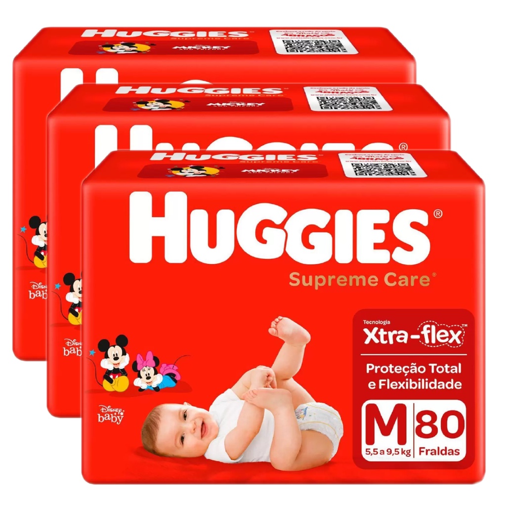 Kit 3 Fraldas Huggies Supreme Care M - 240 Unidades Atacado | Shopee Brasil