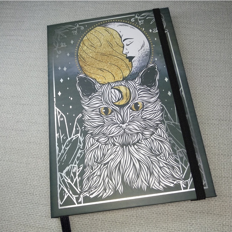 Caderno Capa Dura Gato Espiritual Artesanal | Grimório Diário de Escrita | Caderno Místico