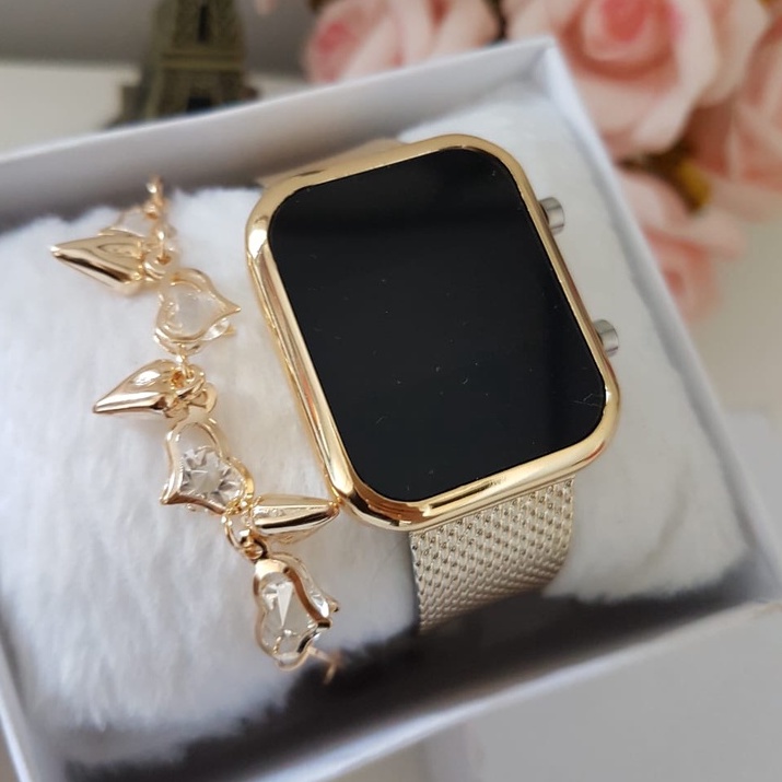 Relógios Quadrado Femininos Digital Led pulseira luxo acompanha Caixa