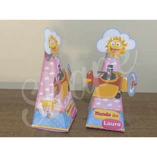Kit 10 Caixa Piramide/ Cone Personalizada Mundo Bita Rosa - Menina Caixinha