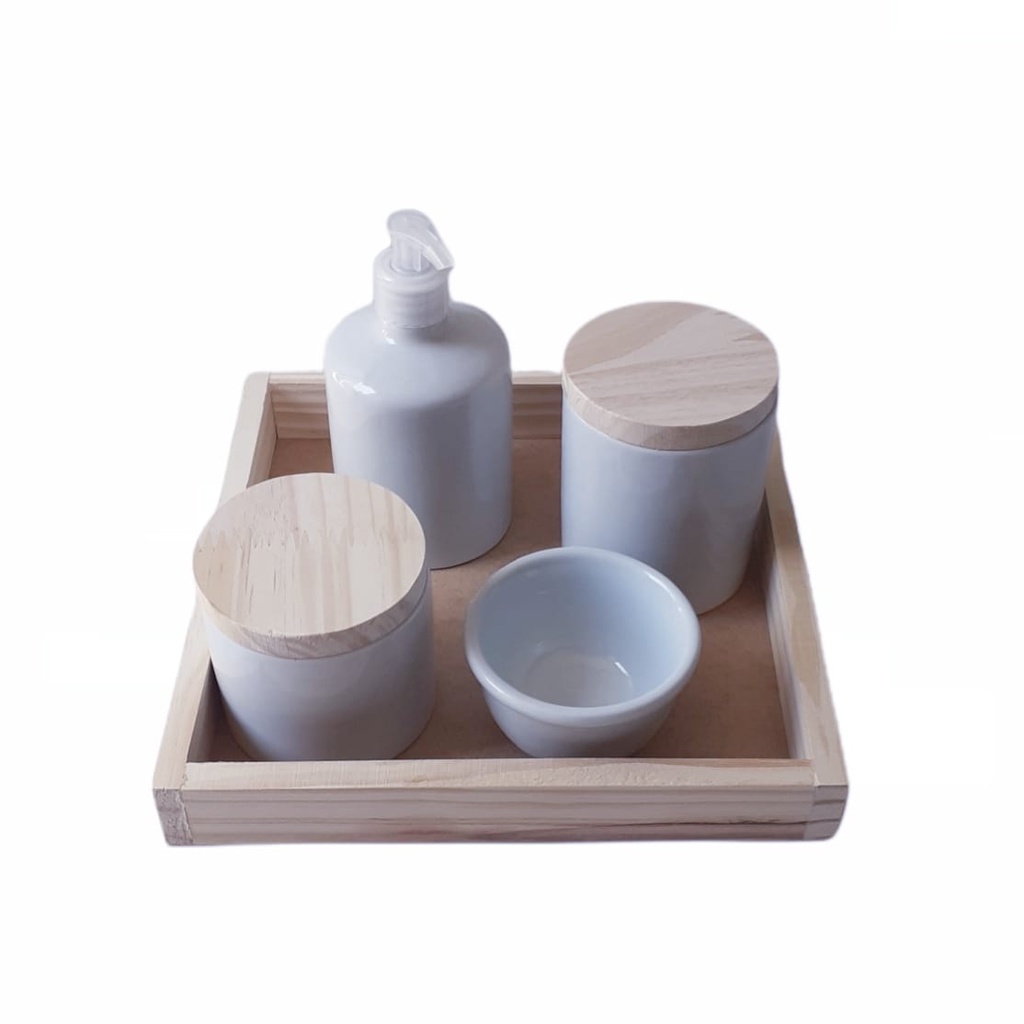 Kit Higiene Bebê Porcelana Branca Maternidade 5 peças saboneteira liquida porta alcool em gel algodão