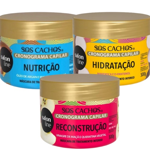 Salon Line Sos Cachos Cronograma Capilar Reconstrucao Nutricao Hidratacao 3x300g 3pecas Shopee Brasil