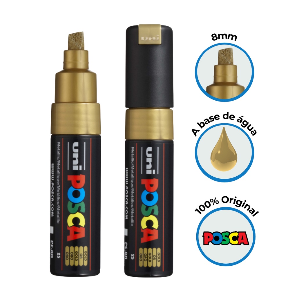 Caneta Posca Pc-8k Ponta Chanfrada 8mm Dourada - Uniball