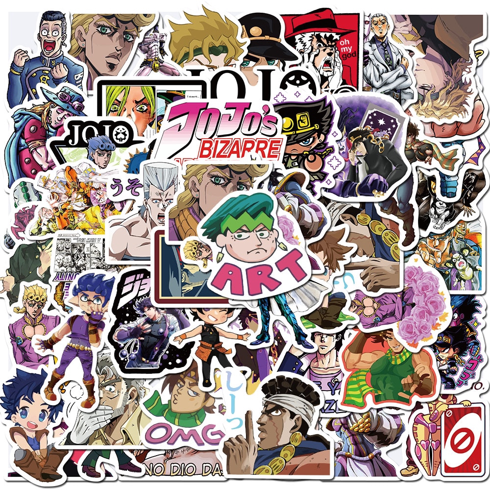 50Pcs JoJos Bizarre Adventure Stickers Set Animated Cartoon Sticker Decals for Water Bottle Laptop Cellphone Bicycle Motorcycle Car Bumper Luggage Travel Case Etc JoJos Bizarre Adventure 
