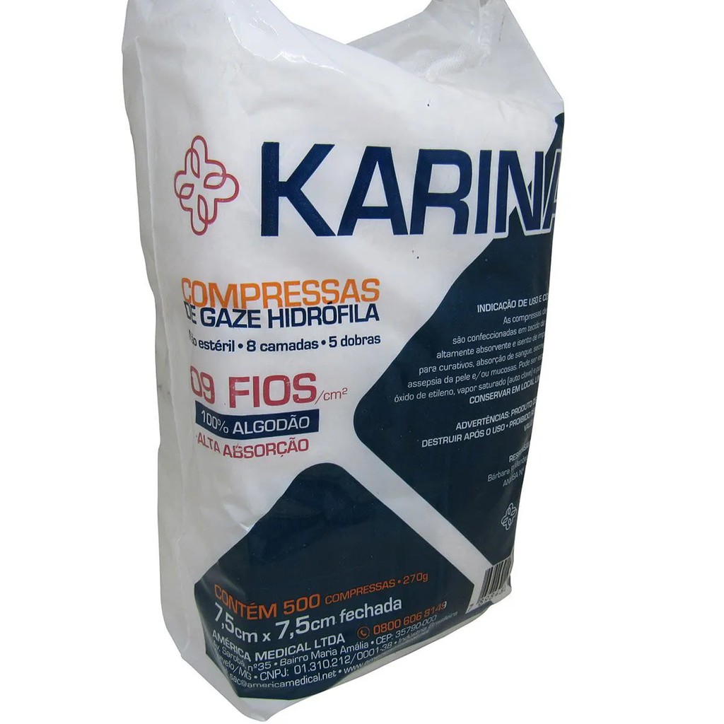 Compressa De Gaze 7,5 X 7,5 09 Fios Não Estéril Pct C/500