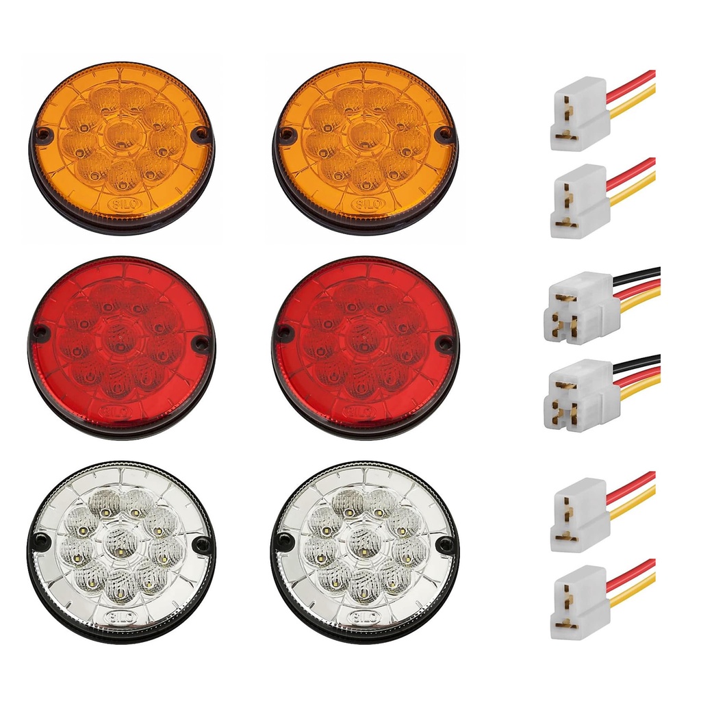 KIT 6 Lanterna Traseira 10 LED 24 volts Ø 12.5 cm com Conector - Ônibus Caio / Marcopolo / Caminhão