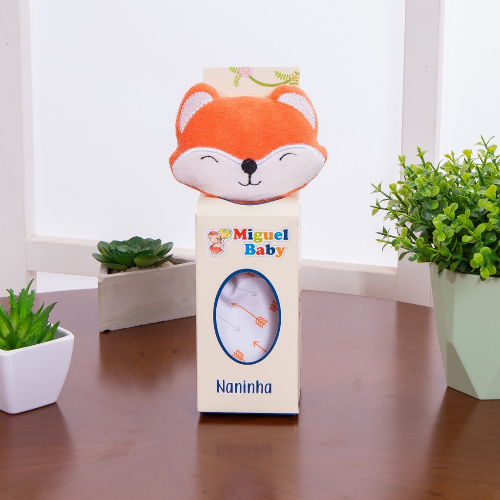 Paninho Naninha Bichinho Porta Chupeta Bebe Pelúcia Raposa laranja