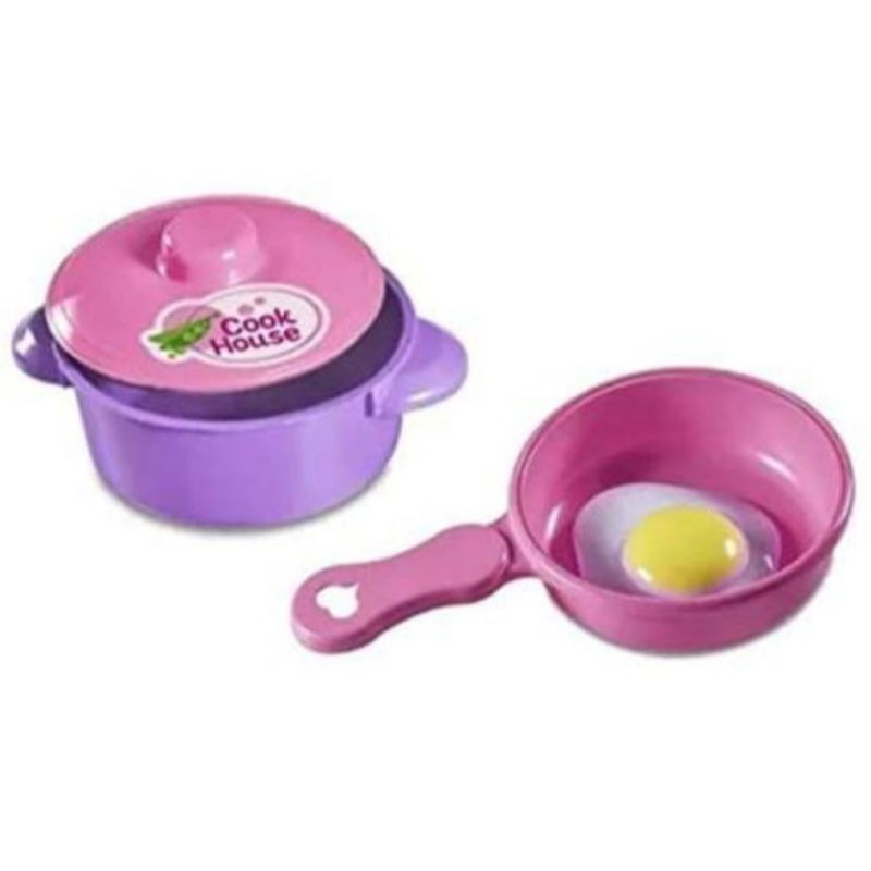 Brinquedo Cozinha Infantil Panelinha com tampa e  Frigideira com Ovo Frito Rosa Faz de Conta Cozinha Divertida Criativa
