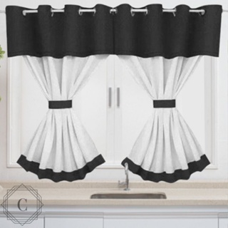 Cortina de Cozinha Janela / Casa 2,60m x 1,40m para Varão Simples - Preta e Branca em Oferta na Shopee