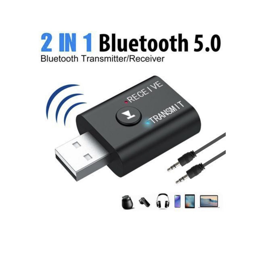 Adaptador Receptor Transmissor Bluetooth 5.0 2 em 1 USB Áudio inteligente plug and play  Tv Rádio Som Carro ones de ouvido de TV e PC